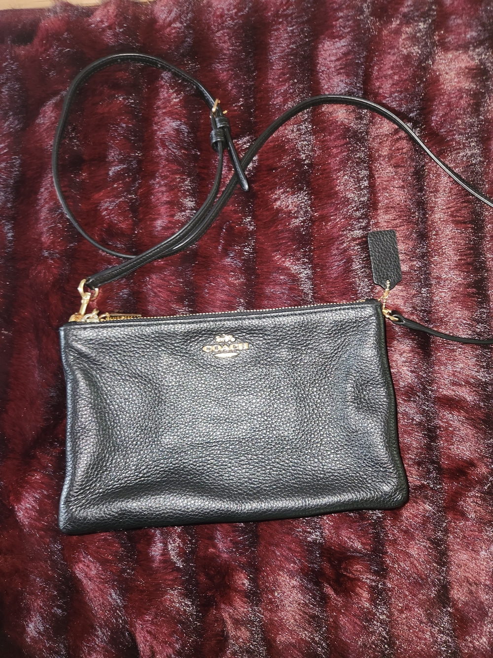 Coach Black Pebbled Leather Crossbody with Gold Hardware approx 9.5 x 6